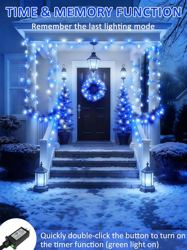 Upgraded 250 LED C6 Connectable Christmas String Lights Blue and White, 82FT Waterproof Christmas Twinkle Light Outdoor, Plug in Fairy Light Indoor with 13 Modes & Timer for Christmas Tree Decorations