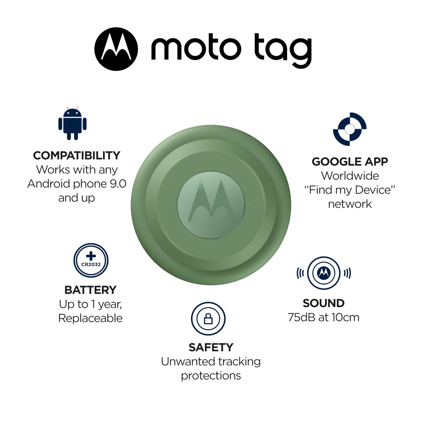 Motorola Smart Tag Midnight Blue, Up to 1 year battery life, Water resistant up to 1 m deep, Ultra Wide Band Range up to 35 m