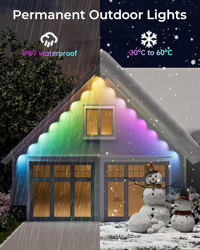CINOTON Permanent Outdoor Lights 50ft, Smart RGBW+IC Eaves Lights with 30LEDs, IP67 Waterproof, 111 Scene Modes for Daily and Festival, Halloween Christmas Holiday Decor, APP/Voice/Remote Control