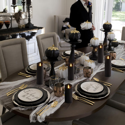 Homemory Black Flameless Candles, Halloween Candles, Battery Operated Candles, LED Pillar Candles with Remote Control and Timers, Set of 9