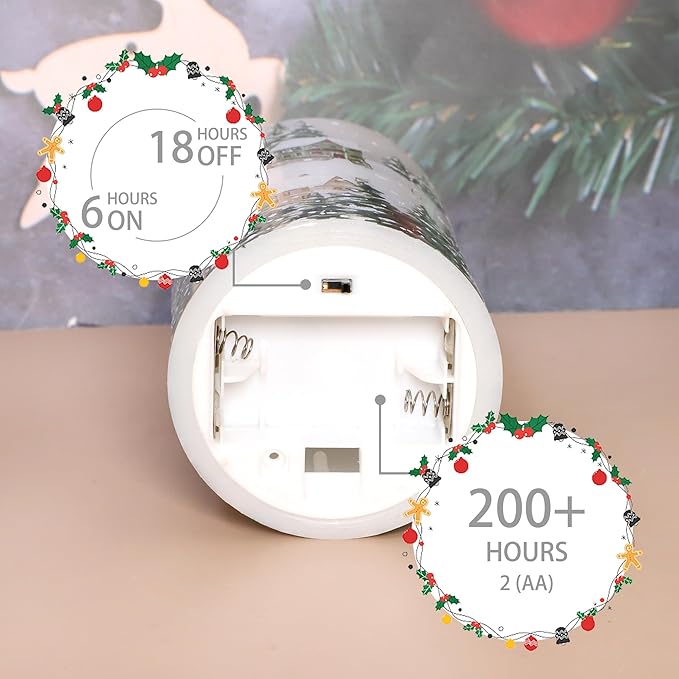 Christmas Flameless Pillar Candles Winter Snowflakes Village Theme Battery Operated with Remote Real Wax LED Flickering Realistic Flame Light Window Christmas Gifts Holiday Home Decor