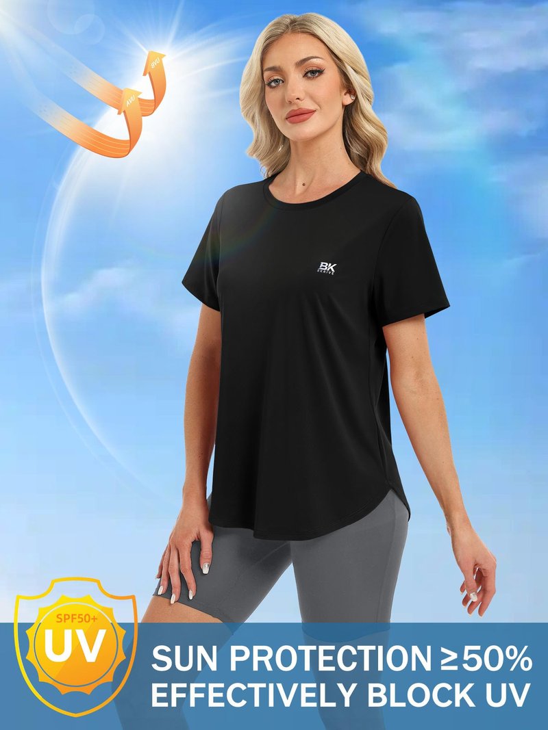 BKRIVE Workout Tops for Women Short Sleeve Sun Protection UPF 50+ Quick Dry Hiking Women's Athletic Shirts Black L