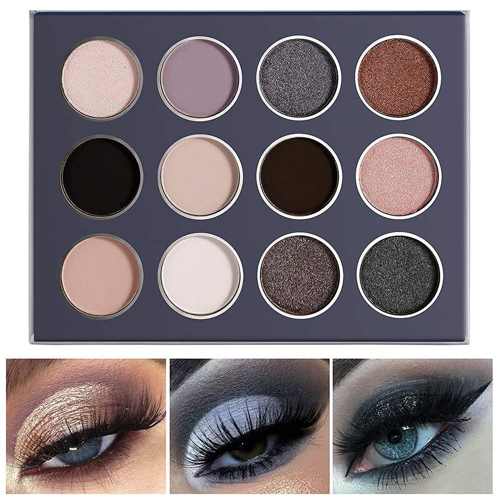 DE'LANCI Smokey Grey Eyeshadow Palette, Black Gray Smoky Eye Shadow Pallet Goth Halloween Makeup, Matte Shimmer Neutral Silver Eyeshadow Pallets, Long Lasting Natural Nude Makeup Palette, Cruelty Free