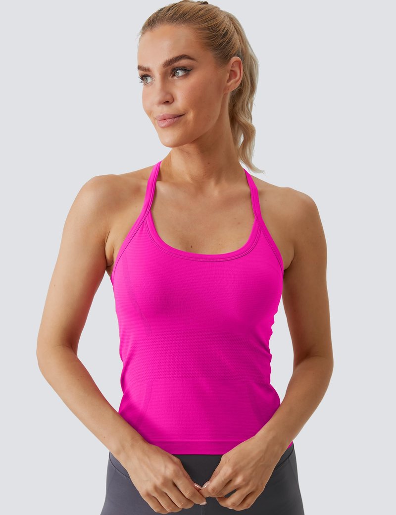 MathCat Workout Tank Tops for Women with Built in Bra, Sleeveless Gym Tops Seamless Racerback Athletic Yoga Shirts Hot Pink