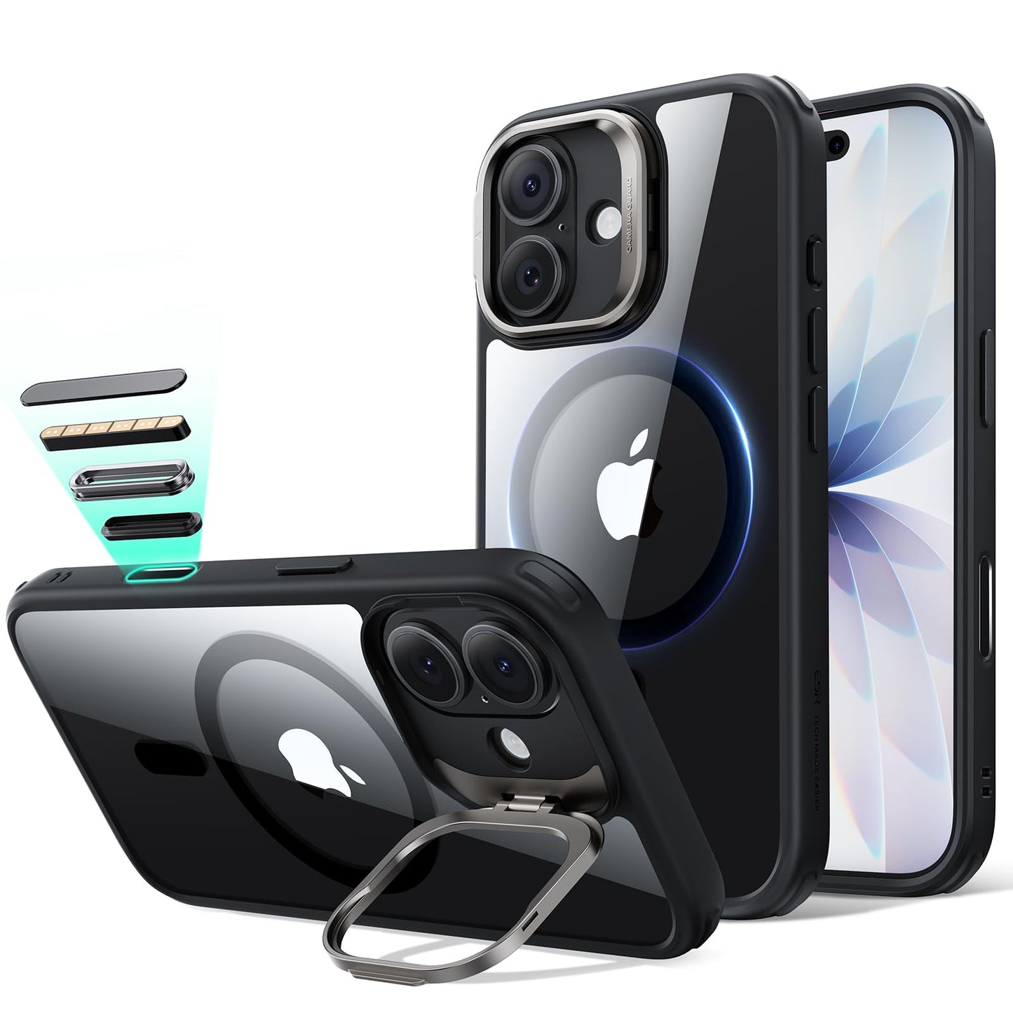 ESR Silicone Case for iPhone 17, Built-in Camera Stash Stand Compatible with MagSafe, Military-Grade Drop Protection Magnetic Phone Case for iPhone 17, Cloud Series, Rosy Pink