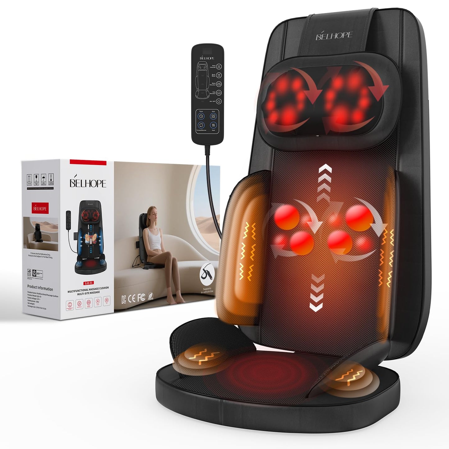 Shiatsu Neck and Back Massager with Heat, 4D Kneading Back Massager for Pain Relief Deep Tissue, Comfortable Back Massage for Chair, Massager for Home Office, Gifts for Women Men Parents Christmas