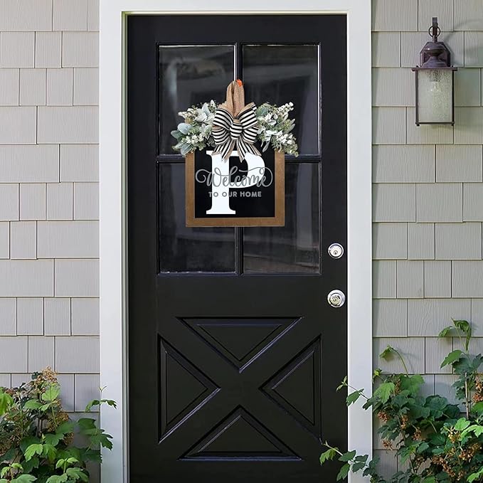 16'' Personalized Last Name Welcome Sign, Door Wreaths for Front Door Outside, Spring Wreath for Front Door Decor, Farmhouse New Home Gifts for Home (P)