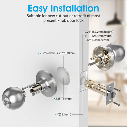 AST Fingerprint Door Knob with Autolock, Passage and Privacy Functions, Rechargeable Keyless Smart Door Knob Lock, Digital Biometric Door Knob with APP (Brushed Stainless Steel)