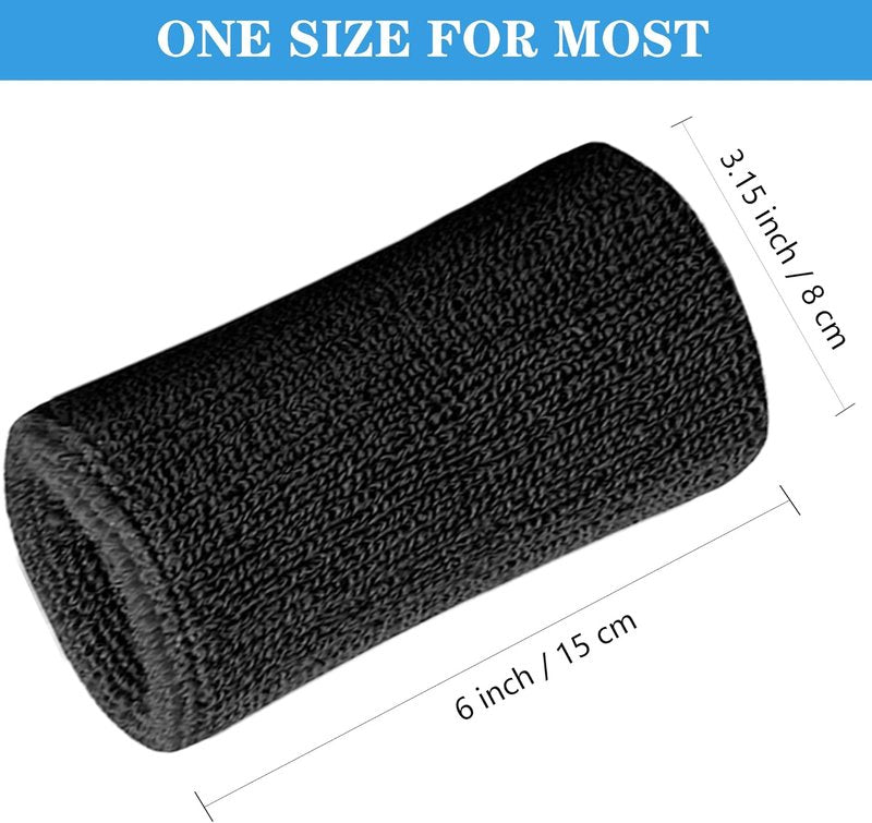 Absorbent Wrist Sweatbands - Breathable Cotton Athletic Bands for Sports | 6 Inch, 4 Pack