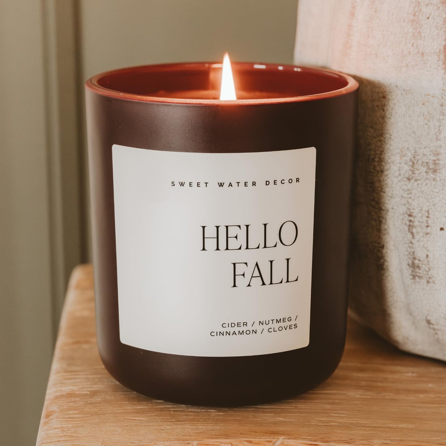 Sweet Water Decor Hello Fall Candle, Large 15oz Jar, Non-Toxic Soy Blend Wax Scented with Apple Cider & Spice, Long-Lasting Autumn Candle, Fall, Halloween & Thanksgiving Gift for Women, 70+ Hour Burn