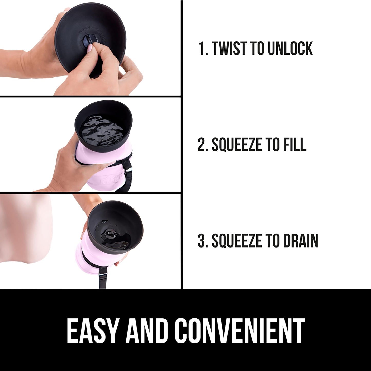GORILLA GRIP Dog Water Bottle, Portable Water Bowl Dispenser for Dogs, 20 oz Leak Proof Pet Travel Squeeze Bottles, Food Grade Silicone, to Go Puppy Essentials, Hiking Camping Trip Accessories, Black