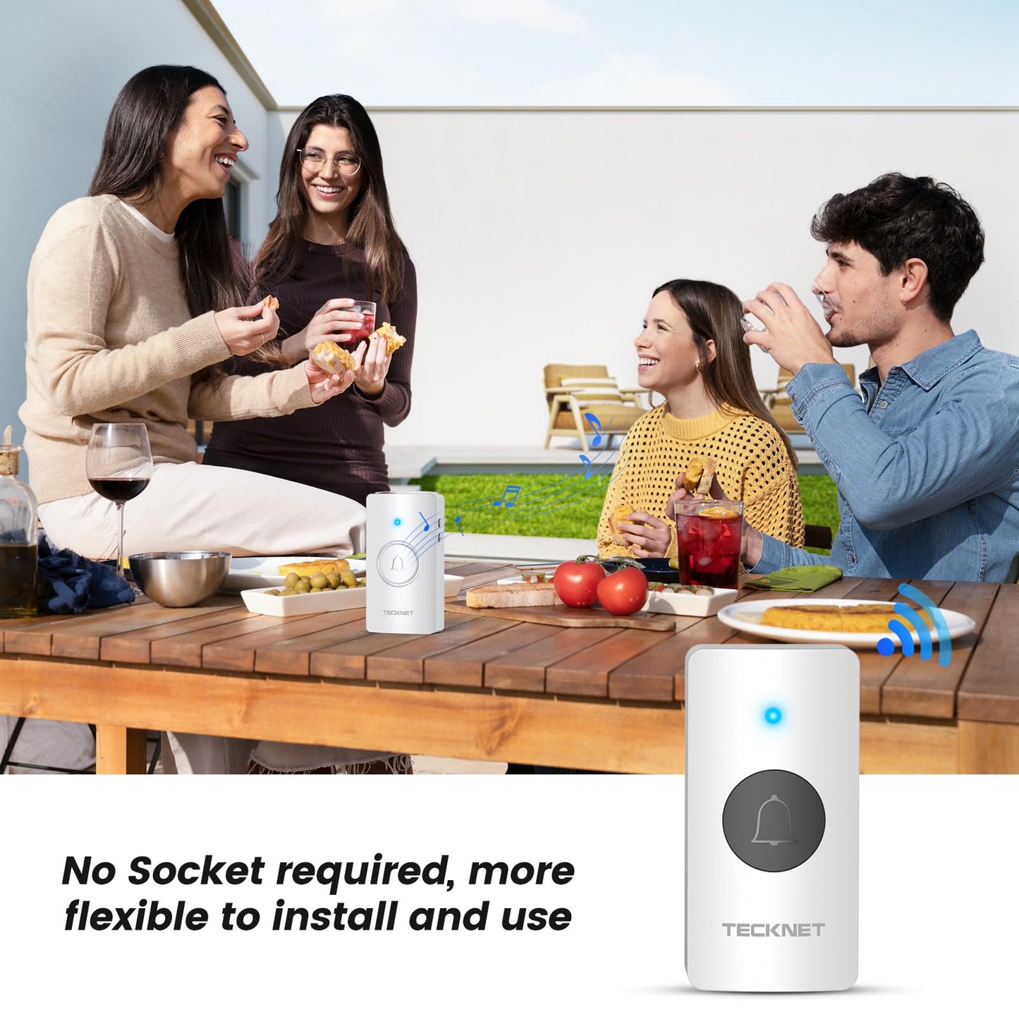 TECKNET Wireless Doorbell 1300FT, IP67 Waterproof Classroom Doorbell Battery-Powered Door Bell, 60 Chimes 5-Level Volume, Electric Doorbells No Plug-in Required for Home Classroom Teachers Warehouse