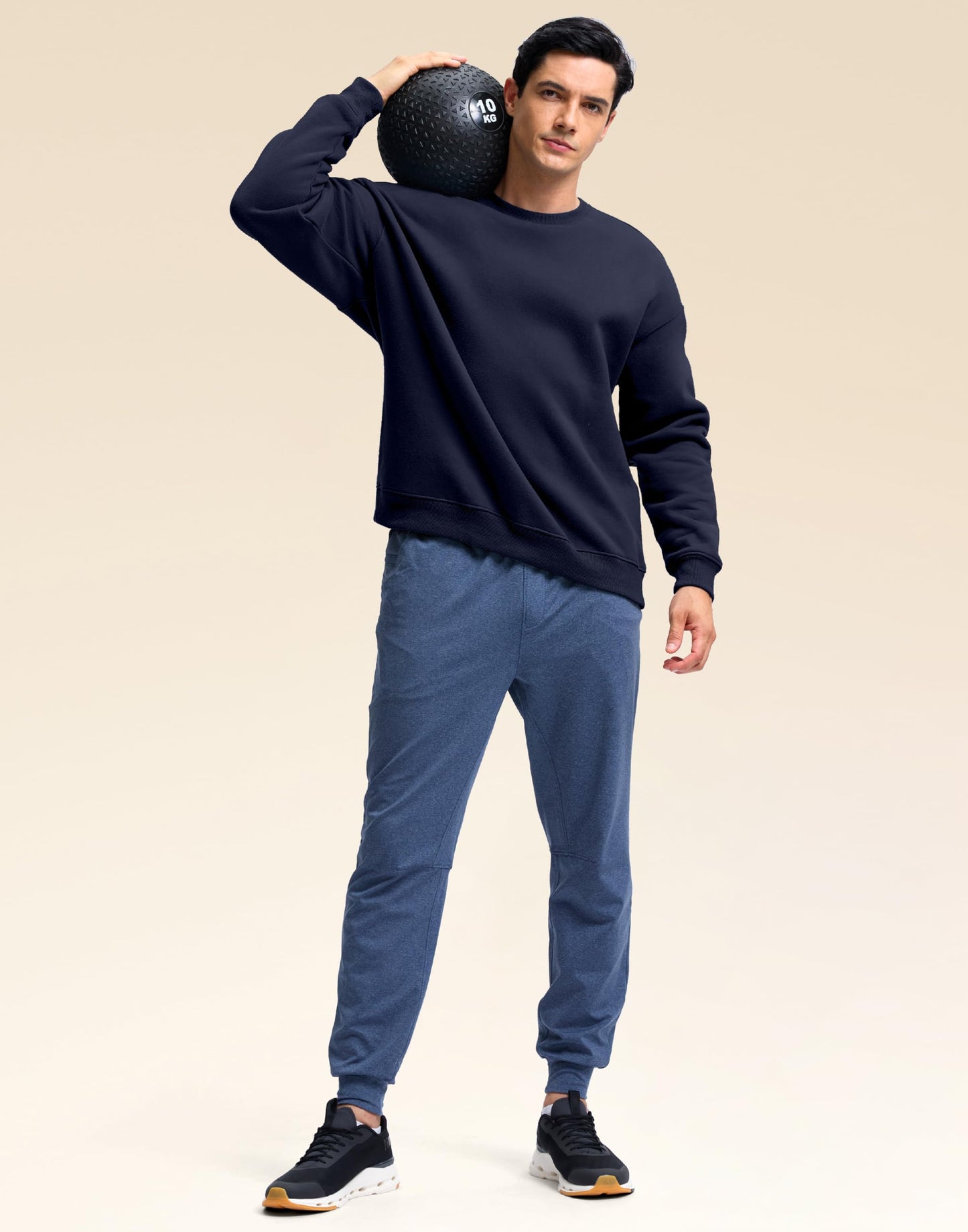 Soothfeel Mens Fleece Lined Crewneck Sweatshirt Cotton Pullover Sweater Athletic Workout Casual Oversized Warm Shirts for Men Navy M