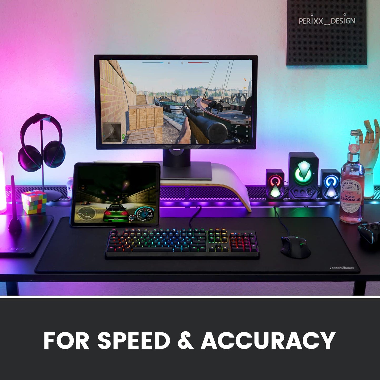 perixx DX-1000XXL Waterproof Gaming Mouse Mat, Non-Slip Rubber Base Design for Laser Optical Mouse, Size XXL