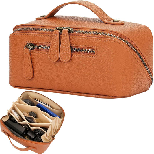 Divvia Electronic Organizer Travel Case, Portable Waterproof PU Leather Tech Pouch, Accessories Storage Bag, Compact Travel Cord Organizer for Cable, Charger, Phone, Earbuds (2L Brown)