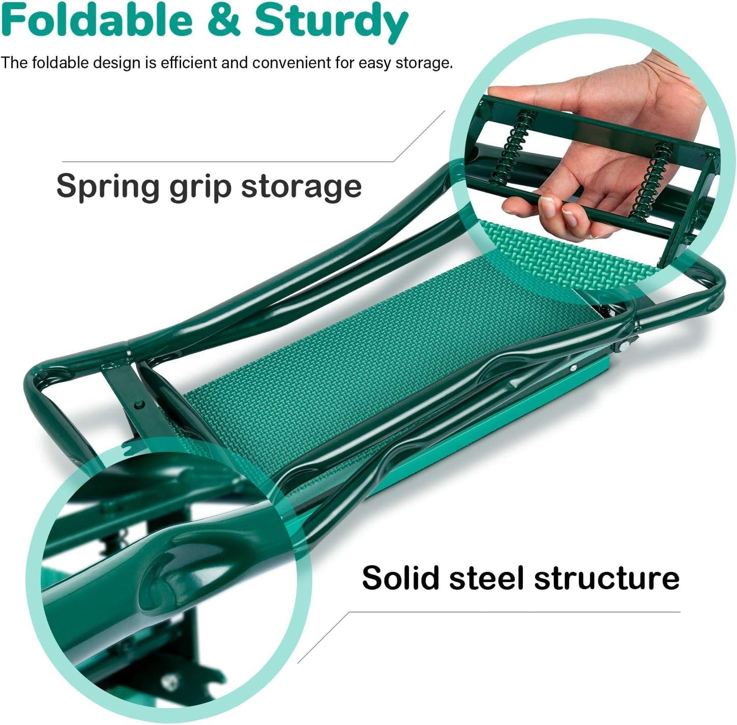 iPower Upgraded Garden Kneeler and Seat, with Sturdy Soft EVA Foam Pad, 2 Tool Pouch, Hold 330lb, Portable Foldable Kneeling Bench, for Gardening, Fishing, Camping, Green