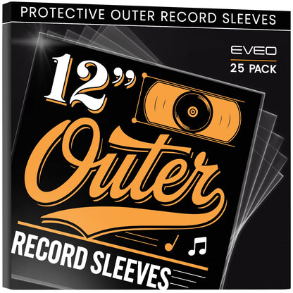 EVEO 25 Vinyl Record Sleeves Outer – Crystal Clear Outer Vinyl Sleeves LP Album Covers 12.75"x12.75" | Perfect Fit Protective 3 Mil Protection for Single & Double LPs - Archival Standard