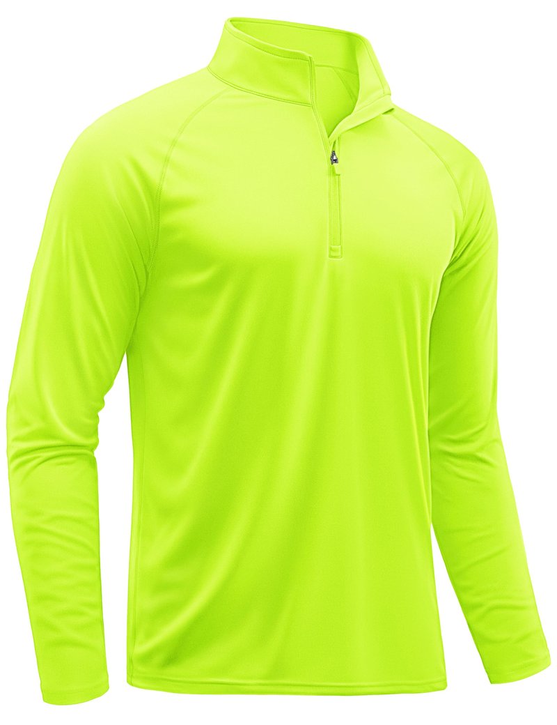TACVASEN Men Long Sleeve Swim Shirts Sun Protection Quick Dry 1/4 Zip Pullover Running Workout Shirts Fluorescent Green L