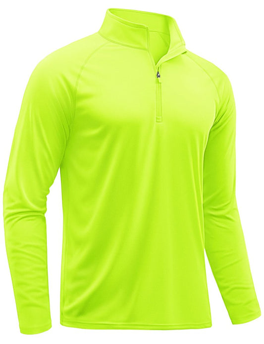TACVASEN Men Long Sleeve Swim Shirts Sun Protection Quick Dry 1/4 Zip Pullover Running Workout Shirts Fluorescent Green L