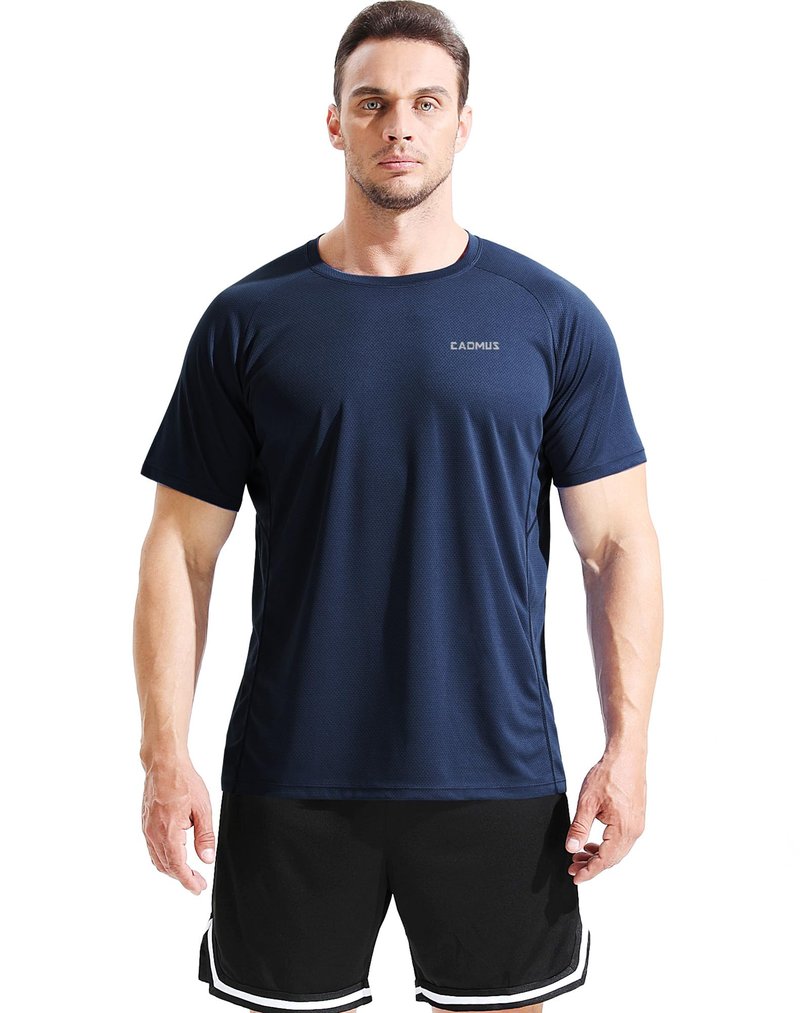 CADMUS Men's 3 Pack Workout Shirts Dry Fit Mesh Athletic T-Shirts, 033, Black,Grey,Navy Blue, Large