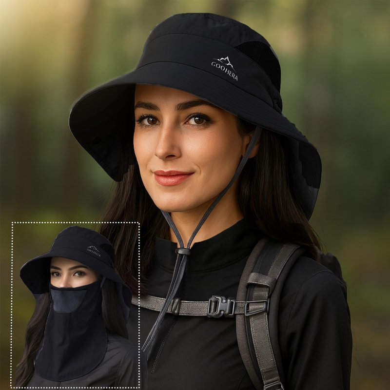 GOOHERA Sun Hat for Men & Women, Breathable Wide Brim Outdoor Fishing Hat with Face Cover & Neck Flap