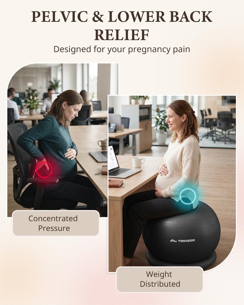 Trideer Yoga Ball Chair with Base for Office Desk, Exercise & Stability Ball Seat, Pilates Ball for Core Training, Pregnancy Ball for Comfort, Back Pain Relief & Active Sitting