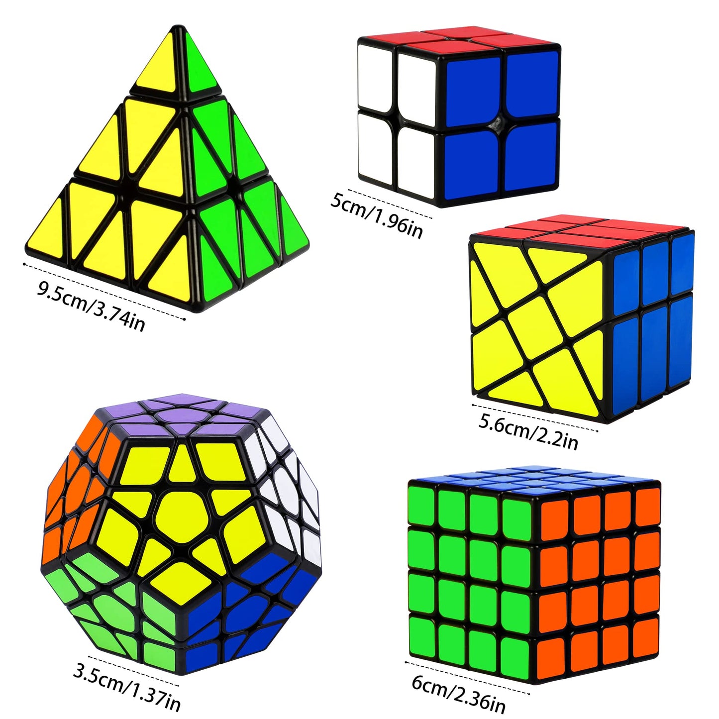 Coolzon 5 Pack Speed Magic Cubes, Magic Speed Cube Set 2x2 4x4 Fenghuolun Pyraminx Pyramid Megaminx Fenghuolun Puzzle Cube Toy for Children & Adults 8 Years & Up