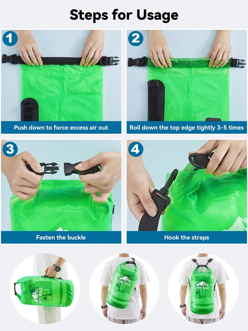 HEETA Dry Bag Waterproof for Women Men, Roll Top Lightweight Dry Storage Bag Backpack with Phone Case for Travel Swimming Boating Kayaking Paddle Board Camping Beach Accessories (Green, 40L)