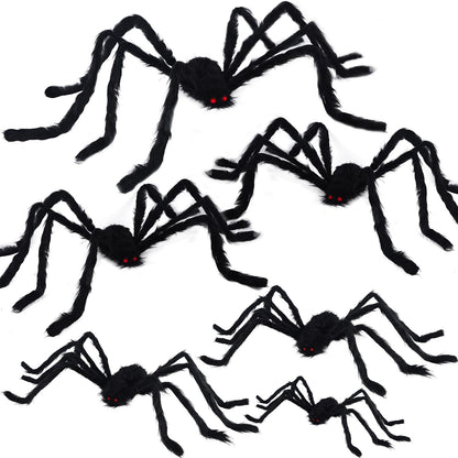 yosager Outdoor Halloween Decorations 6Pcs Realistic Giant Spiders, Huge Hairy Scary Halloween Spider Prop, Black Spooky Spider for House Window Yard Garden Patio Decor (12" 24" 24" 36" 36" 60")