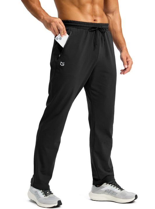 G Gradual Men's Fleece Lined Winter Pants with 3 Zipper Pockets Warm Athletic Joggers Workout Running Sweatpants for Men(Black,L)