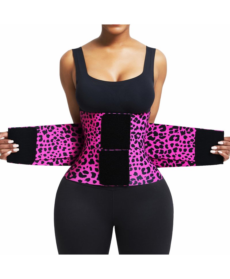FeelinGirl Workout Waist Trainer Cincher Corset Shaper Tummy Slimmer Plus Size for Women Rose Leopard XS