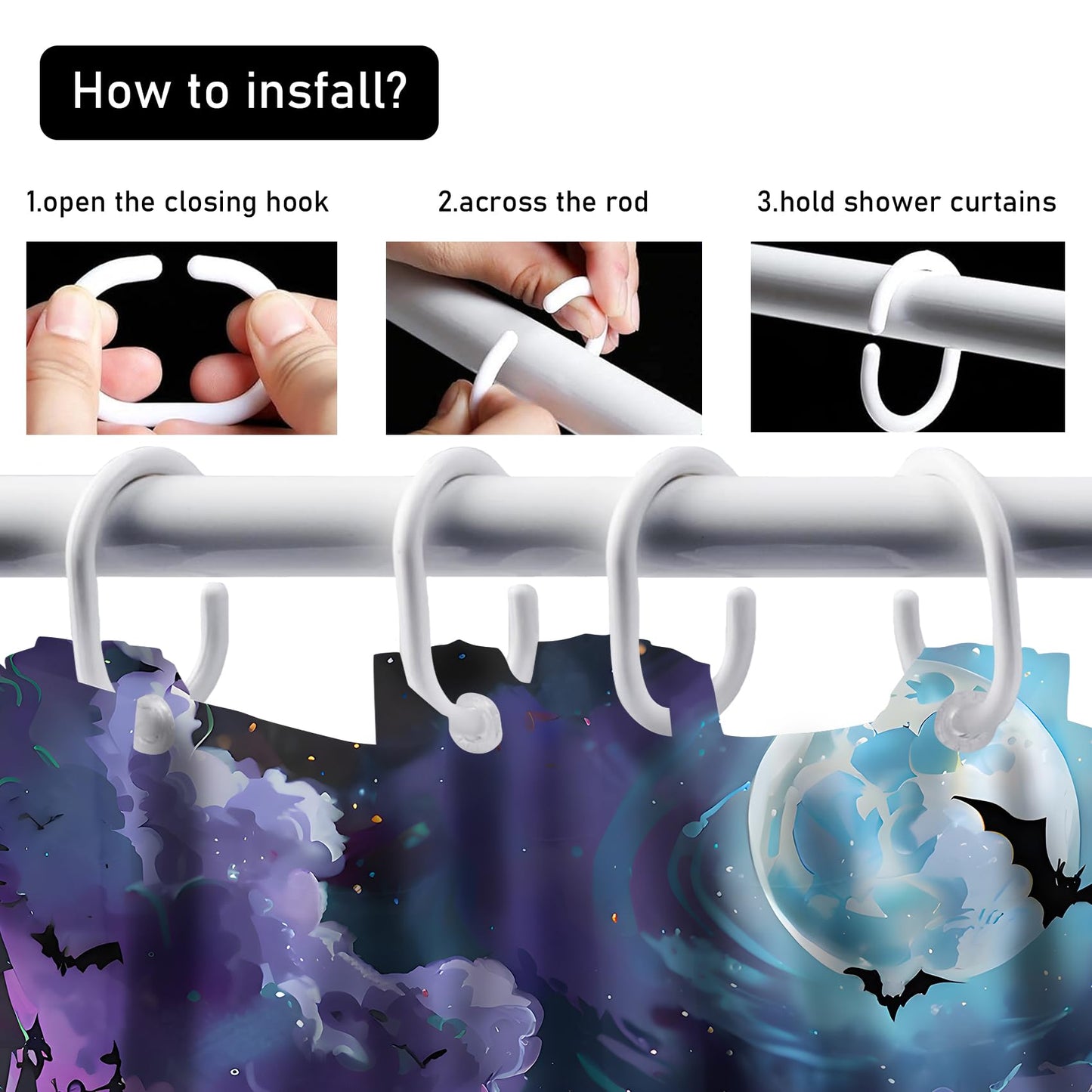 AZHM Halloween Shower Curtain Set, Enchanted Witch Themed Bathroom Decor, Scary Pumpkin Ambiance Bathroom Shower Curtain with Rugs