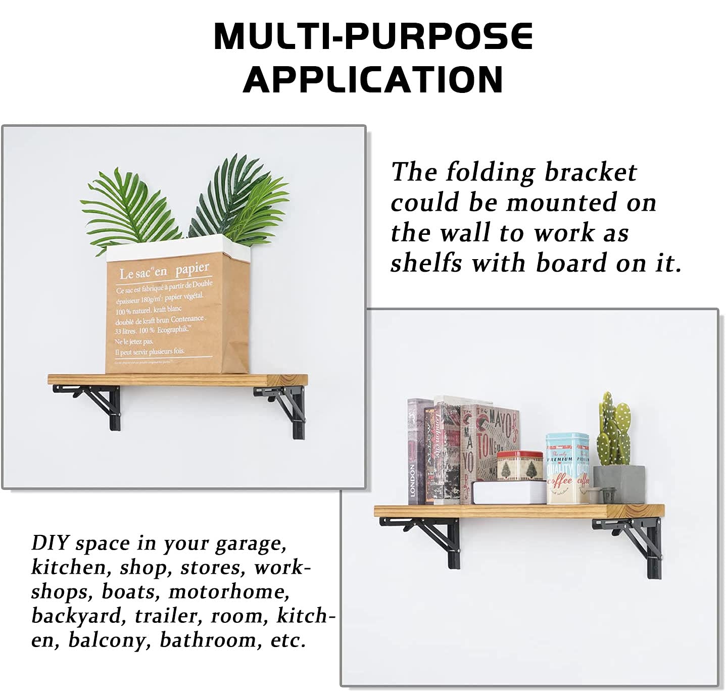 Folding Shelf Brackets - 24 Inch 2 Pcs Heavy Duty Metal Collapsible Triangle Shelf Bracket, DIY Wall Mounted Shelf Bracket, Space Saving for Bench Table