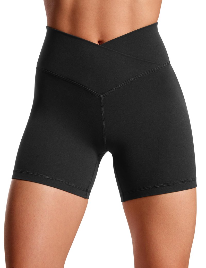 CRZ YOGA Butterluxe Crossover Biker Shorts 5" - Criss Cross High Waisted Workout Yoga Buttery Soft Womens Black Medium