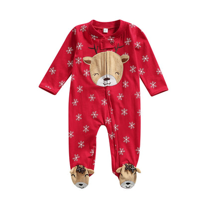 One opening Newborn Baby Boy Girl Zipper Footies Pajamas Pjs Ribbed Solid Long Sleeve Romper Jumpsuits Footed Sleep and Play (A Christmas snow, 3-6 months)