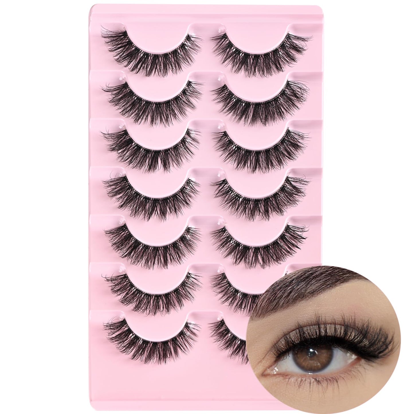 FARRED Cat Eye Lashes Natural Eyelashes Short Wispy Lash Strips Volume Eyelash Cateye Medium Length False Lashes Natural Looking Hybrid Clusters Full Strip Lashes (A1 | 8-14MM)