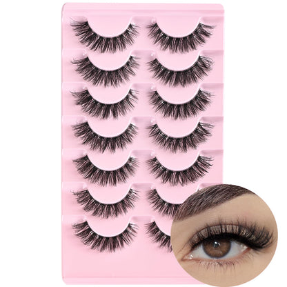 FARRED Cat Eye Lashes Natural Eyelashes Short Wispy Lash Strips Volume Eyelash Cateye Medium Length False Lashes Natural Looking Hybrid Clusters Full Strip Lashes (A1 | 8-14MM)