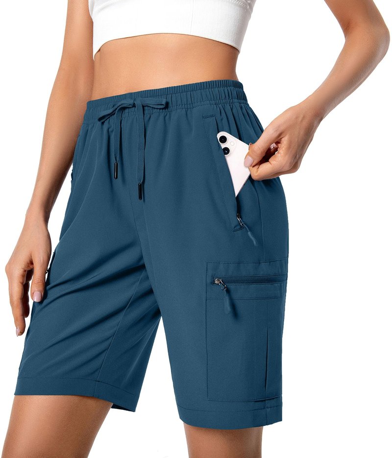 Hugut Women's Lightweight Hiking Cargo Shorts Quick Dry Athletic Shorts for Camping Travel Golf with Zipper Pockets Water Resistant Dusty Blue