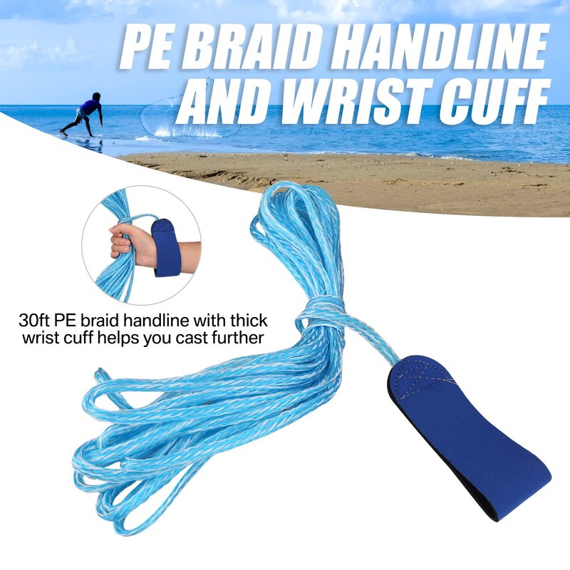 Yeahmart American Saltwater Fishing Cast Net for Bait Trap Fish 8ft Radius Casting Nets with Heavy Duty Real Zinc Sinker Weights, 3/8inch Mesh Size