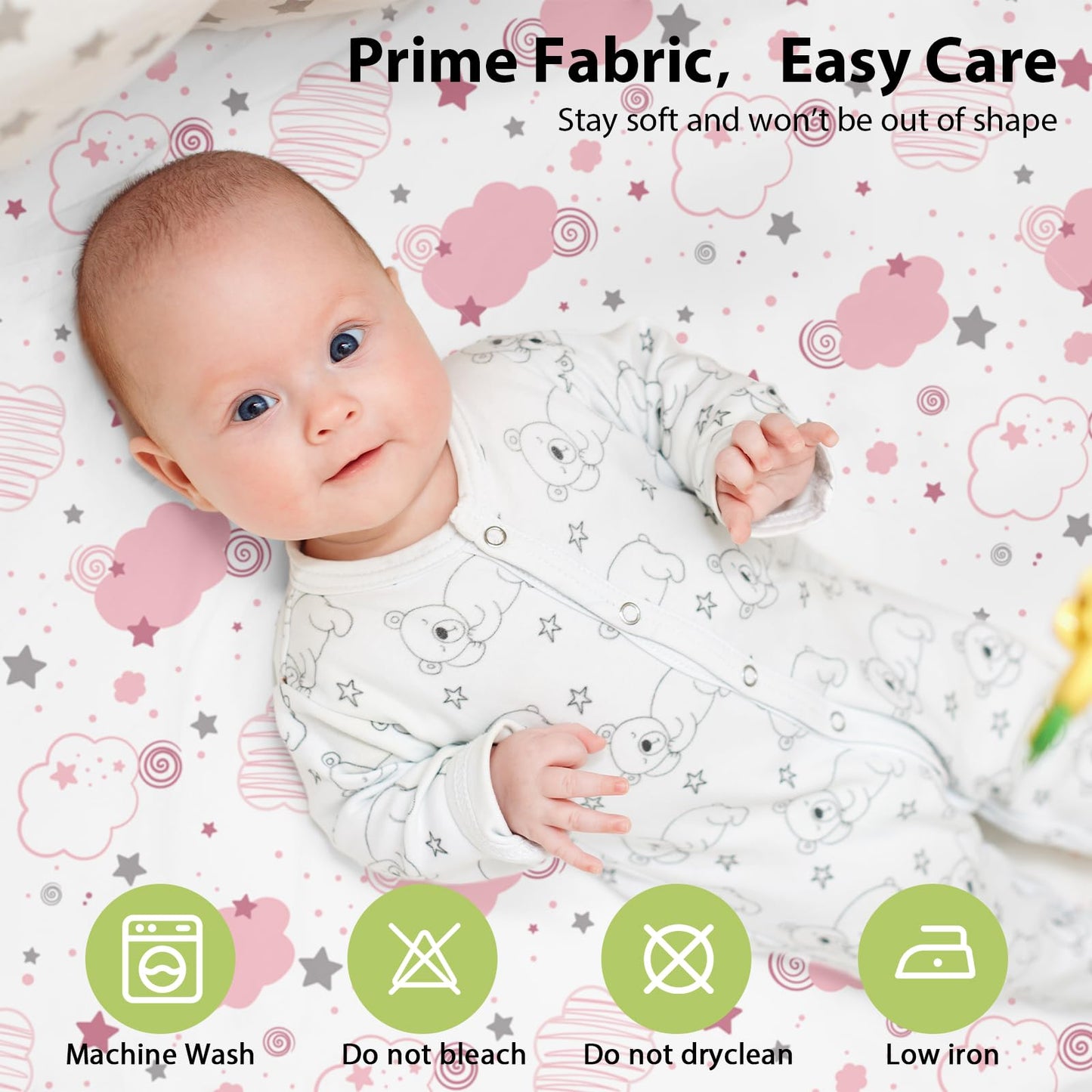 FIEMOL Next to Me Crib Sheets 85x51cm Fitted, 3 Pack Baby Cot Sheets, Ultra Soft & Silky Smooth Microfiber Bedside Crib Fitted Sheets Pink Rainbow