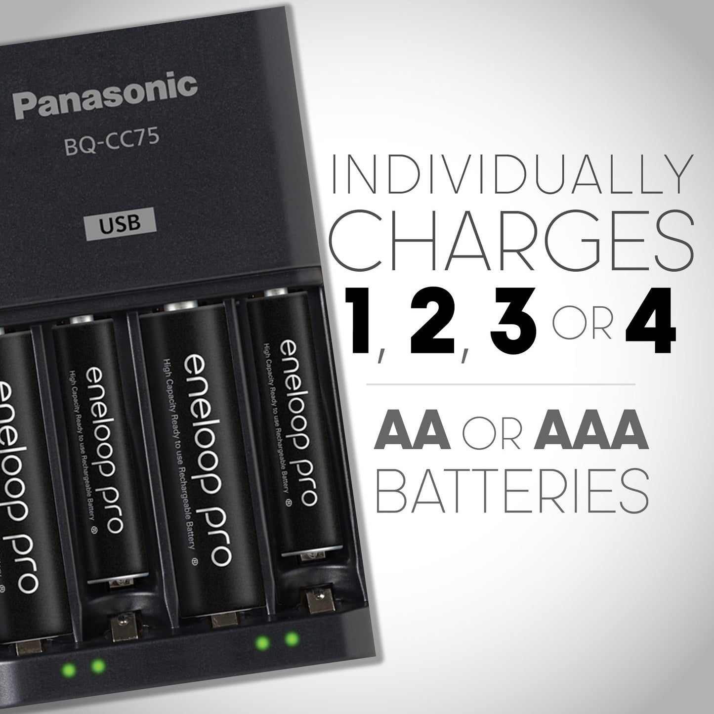 Panasonic K-KJ75KHC4BA Advanced Battery Charger with USB Charging Port and 4AA eneloop pro High Capacity Rechargeable Batteries