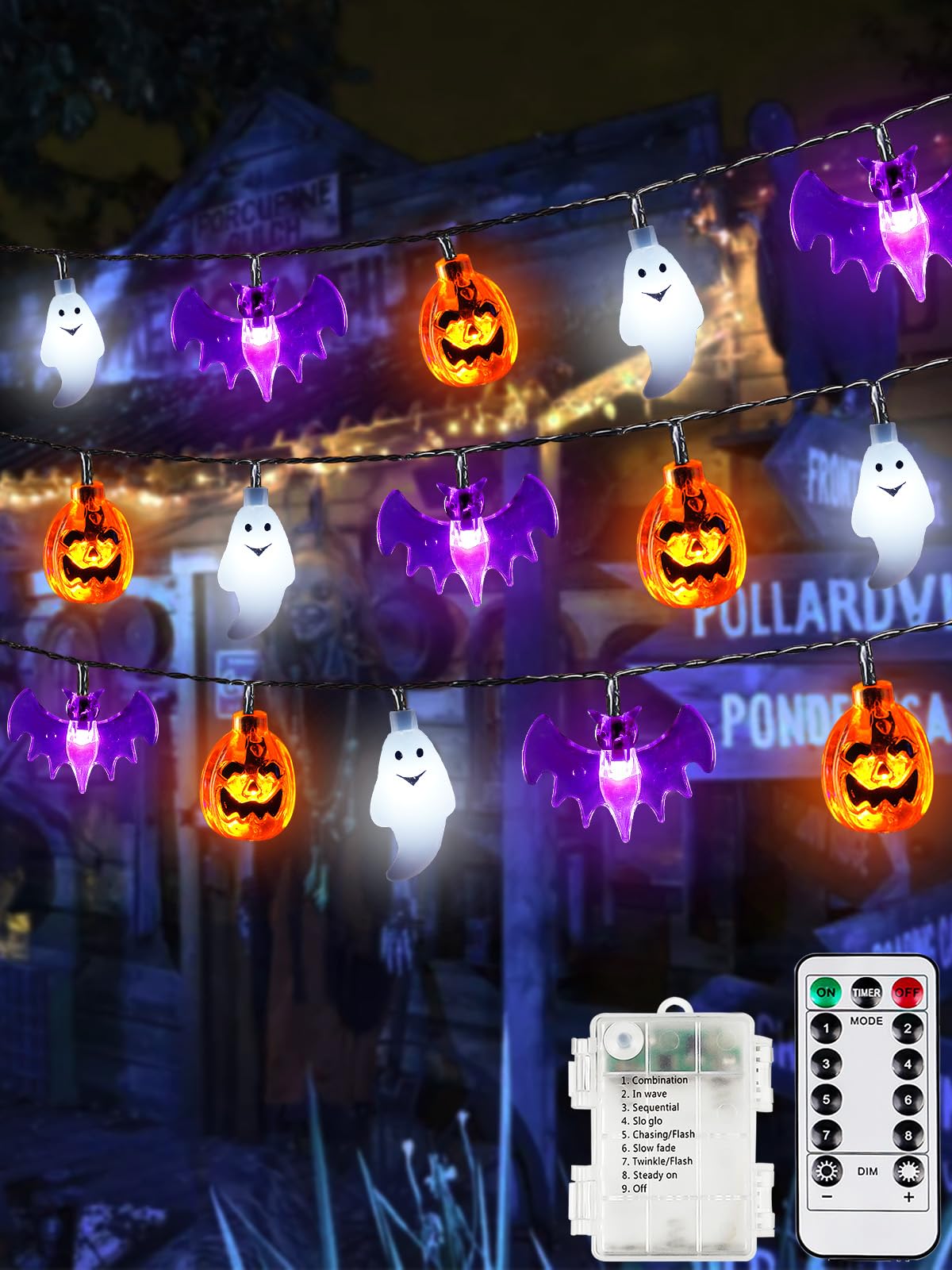 Halloween String Lights, 3D Pumpkin Bat Ghost Fairy Lights Battery Operated with Remote, 30LED Twinkle Light Waterproof 8 Modes & Timer for Halloween Parties Decorations Indoor Outdoor Windows Decor