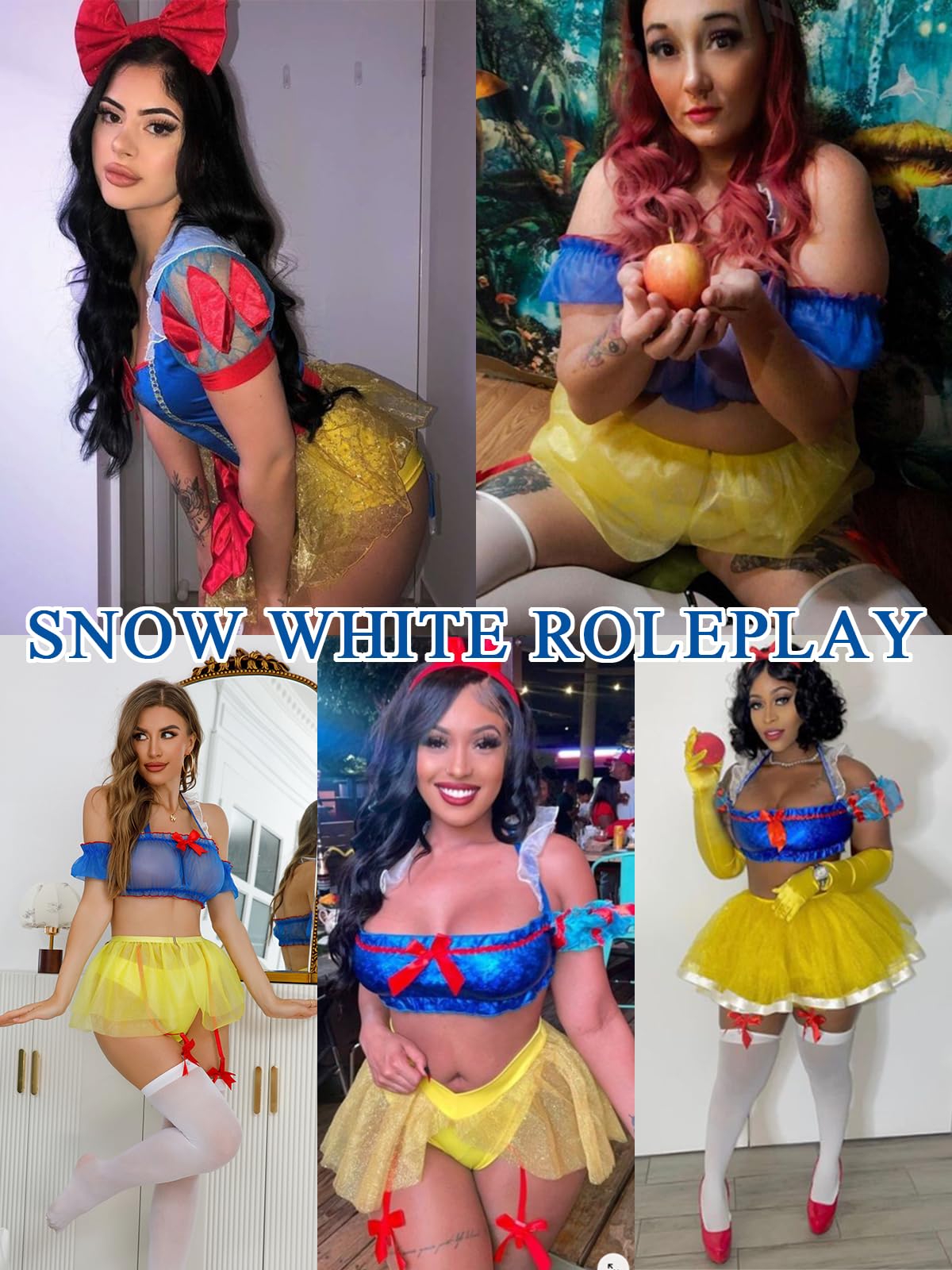 Mixxmix Plus Size Lingerie for Women Sexy Outfits Snow White Lingerie Princess Lingerie Bra and panty Set with Stocking 3XL