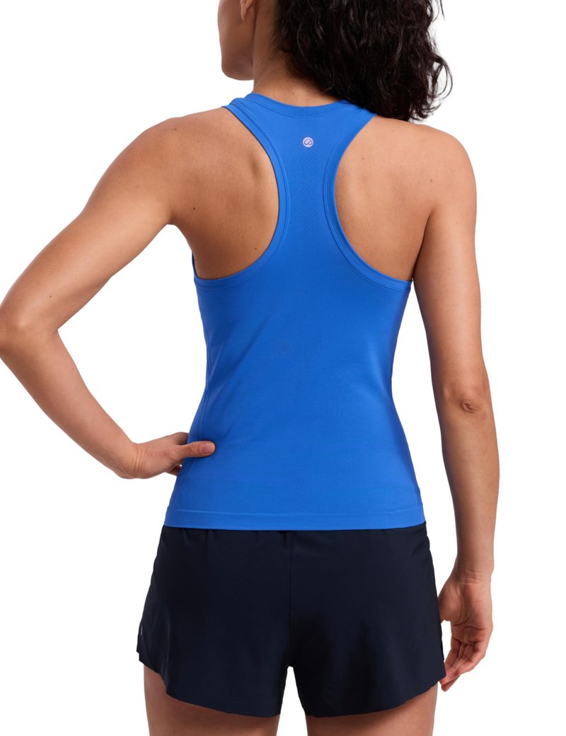 CRZ YOGA Seamless Womens Breathable Workout Tank Tops Racerback High Neck Sleeveless Running Athletic Shirts Sparkle Blue Small