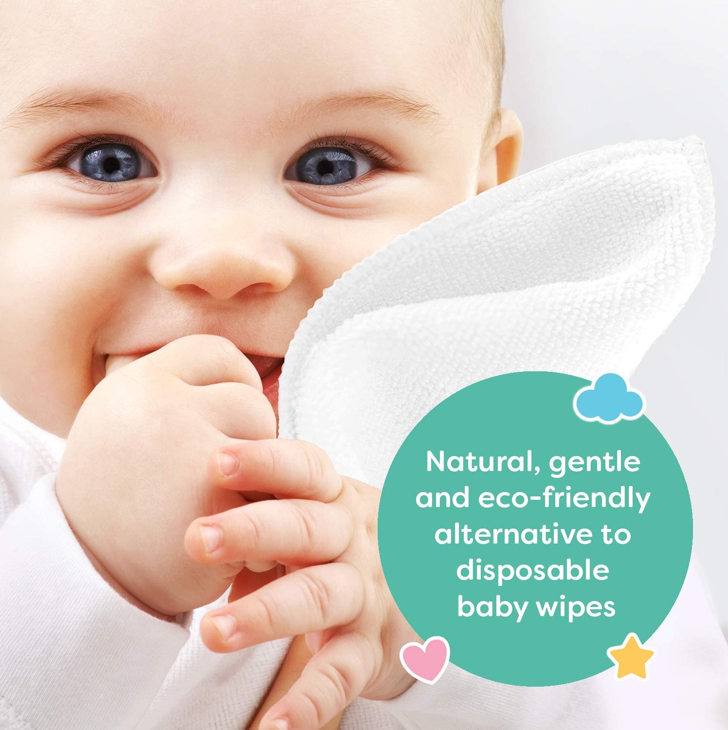 Little Gubbins 20 Cotton Terry Baby Wipes | Pack of 20cm x 20cm Reusable, Soft White Towelling Cloths | Ideal for Mucky Bums, Hands and Faces | 100% natural & Plastic Free