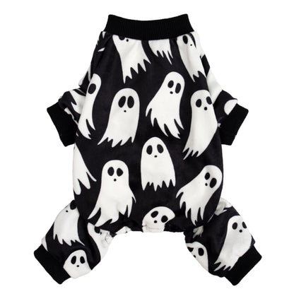 Fitwarm Halloween Ghost Dog Pajamas, Funny Halloween Costumes for Dogs, Fleece Dog Onesie with Feet, Doggy Clothes for Small Dogs Boy Girl, Pet Apparel, Black, White, Medium