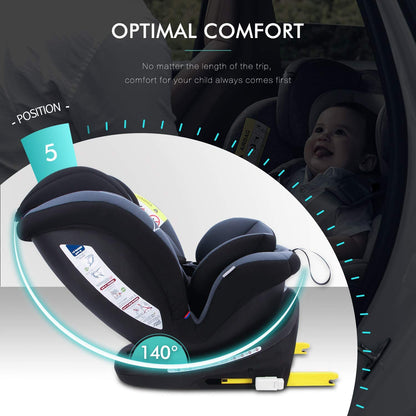 Reecle 360 Swivel Baby Car Seat with ISOFIX, Group 0+1/2/3 (0-36 kg), Approx. 0-12 Years (Black)