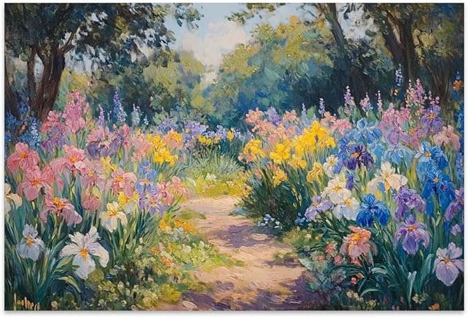 Yesad Colourful Iris Pictures, Wildflower Prints Floral Wall Art Flower Poster Botanical Neutral Art Farmhouse Wall Décor for Living Room Bedroom Kitchen Vintage Wall Art (Unframed,36”x24”,Iris)