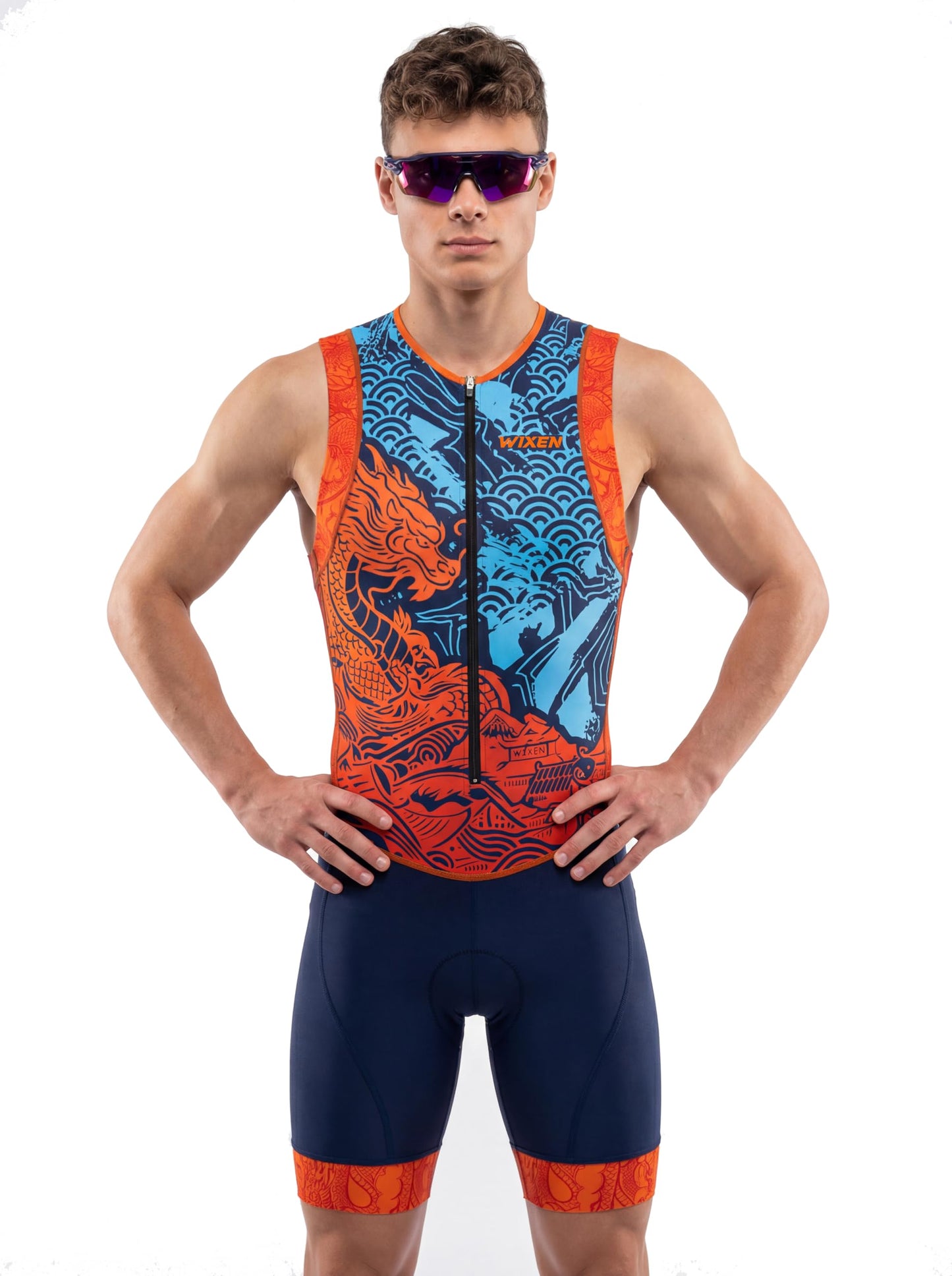 Wixen Men’s Triathlon Suit –Breathable & Padded Tri Suit for Swim, Bike & Run | Race Day Gear for Triathletes - Navy Dragon-M