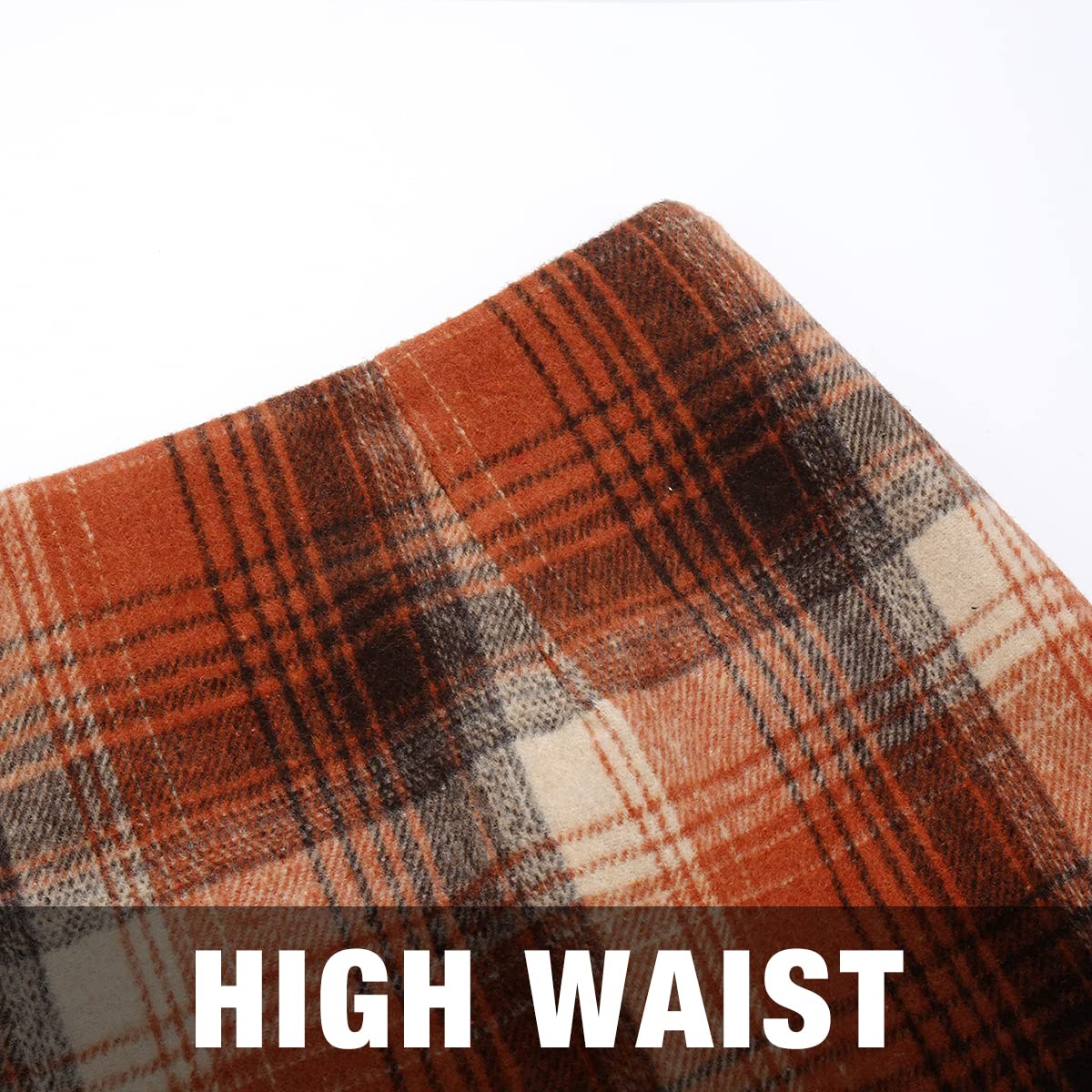 Orange Skirt Halloween Clothes for Women 2025 Outfits High Waisted Knee Length Bodycon Burnt Orange Plaid Skirt with Slit, Orange, M